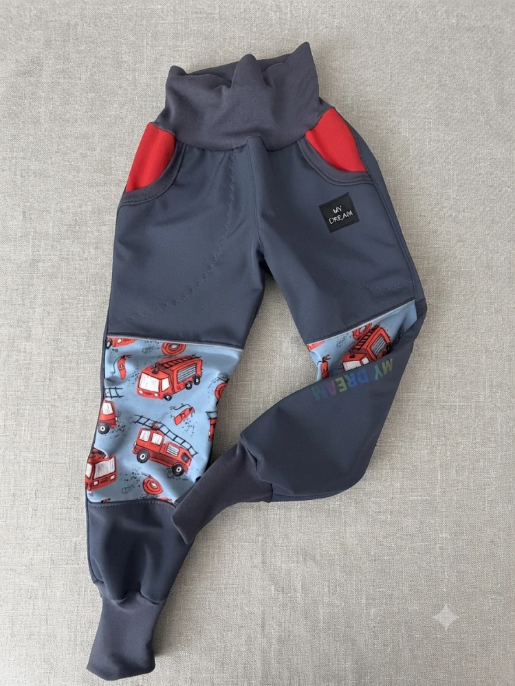 Kalhoty softshell s fleesem HASIČSKÉ AUTA - (více barev na výběr )