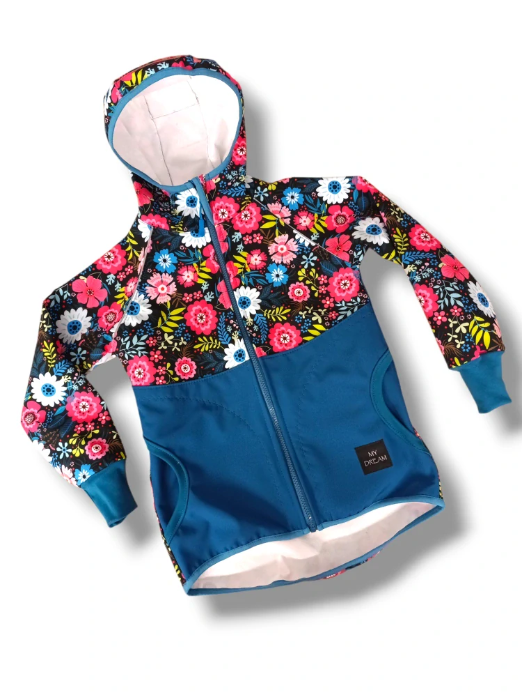 Bunda softshell s fleesem KVĚTINKY (možnost jiných barev)