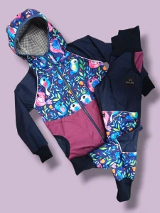 Bunda a kalhoty jarní softshell vel.122 ptáček