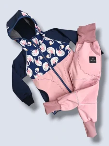 Set  vel.104 starorůžova/ labutě /tmavě modrá 