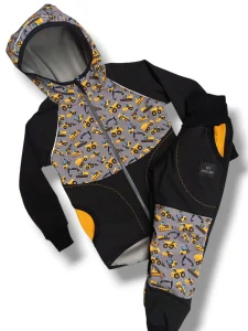 Set vel.122 černá/ hořčice/ stavební stroje 