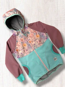 Bunda softshell s fleesem KVĚTY +MINT (více možných barev)
