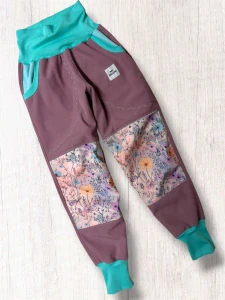 Kalhoty softshell s fleesem KVĚTY +MINT (více barev na výběr )