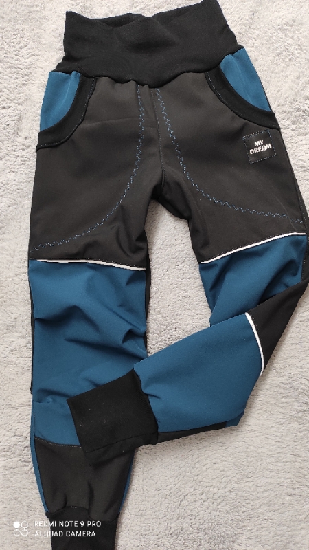 Kalhoty s fleesem / černá+ petrolej 