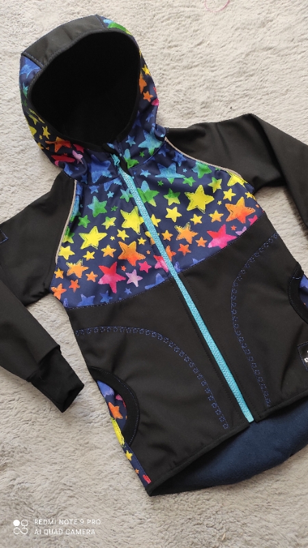 bunda a kalhoty  s fleesem černá + hvězdy  vel. 110