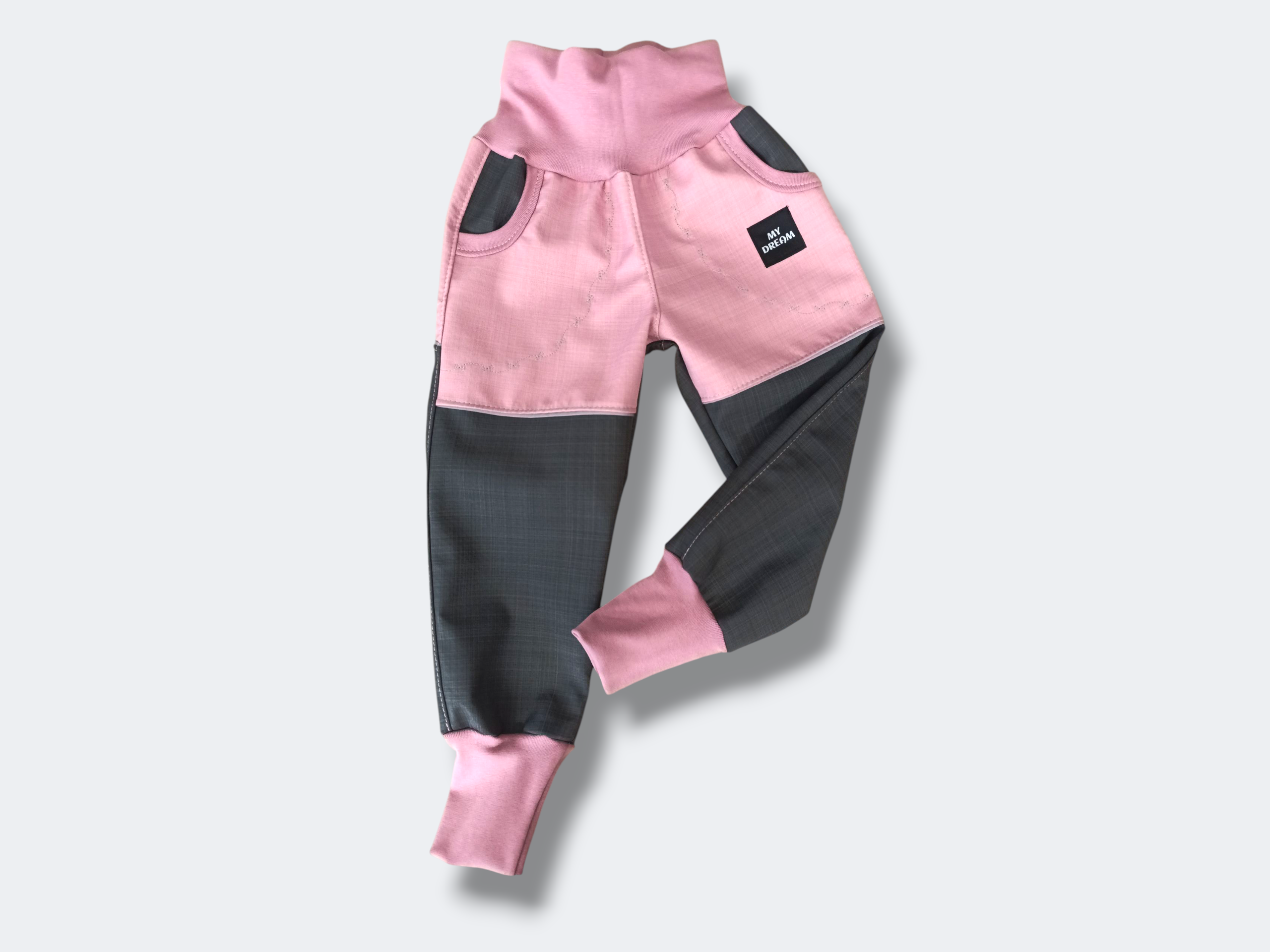 šedo-růžové kalhoty