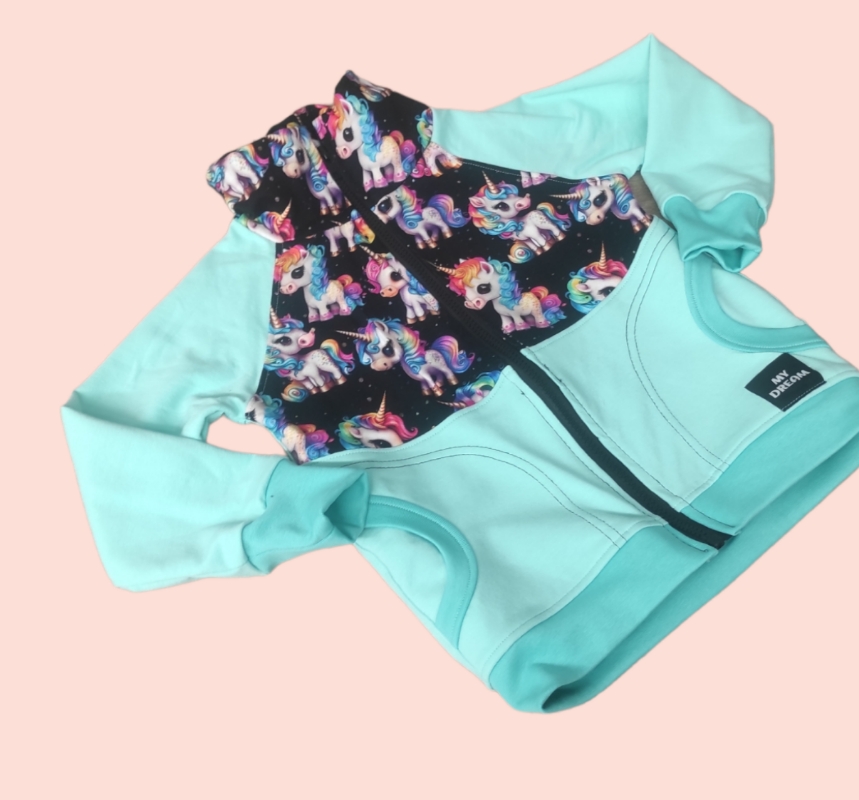  mikina na zip jednorožec+mint(více možných barev)