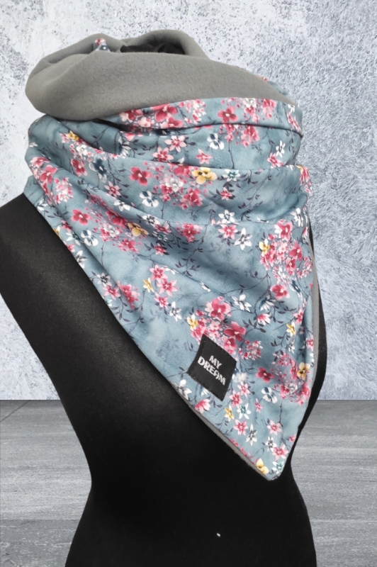 Květy na petrolej/ šedý flees