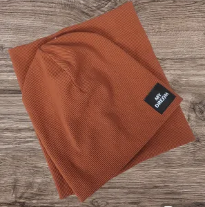 Čepice a nákrčník 50/54 karamel žebrovaný