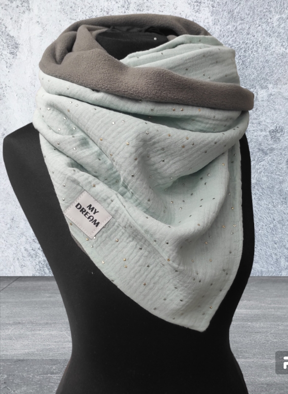 Světlý mentol se zlatými flíčky  / tmavě šedý flees