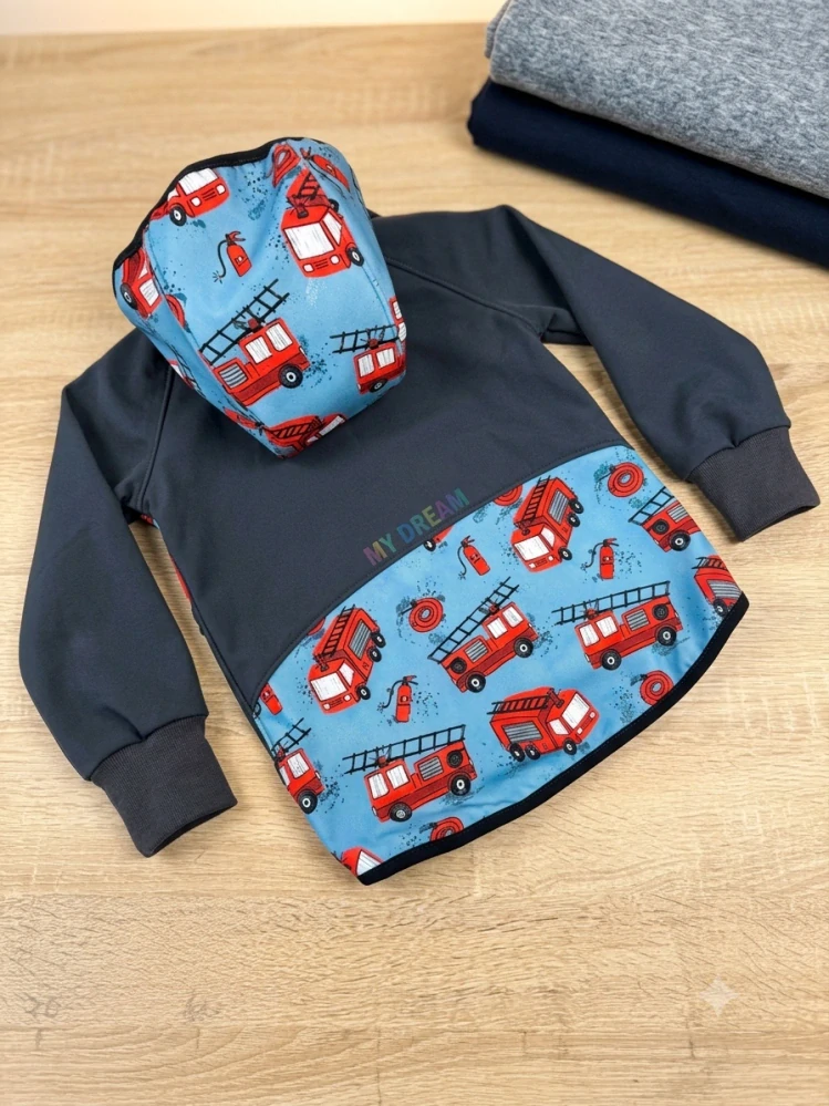 Bunda softshell s fleesem HASIČSKÉ AUTA - (více možných barev)