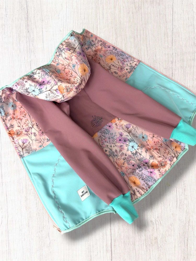 Bunda softshell  s fleesem KVĚTY +MINT  (více možných barev)