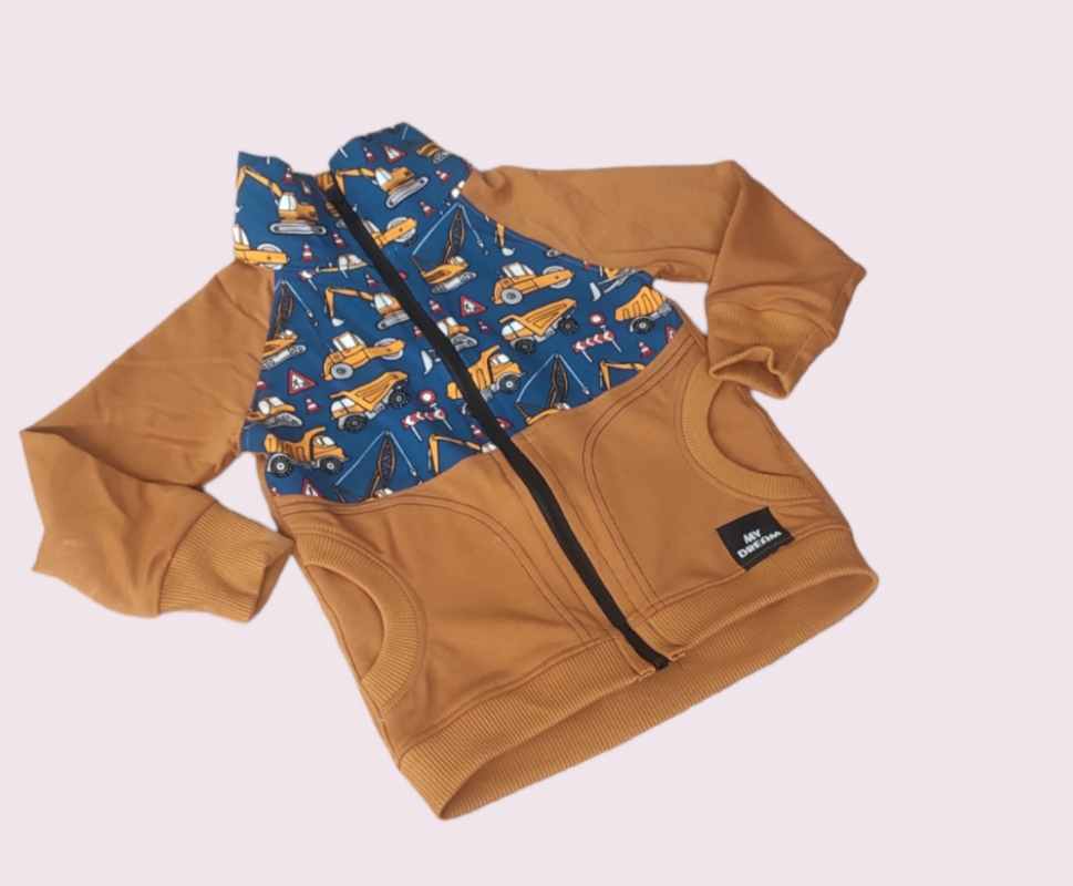  mikina na zip pracovní stroje + karamel(více možných barev)