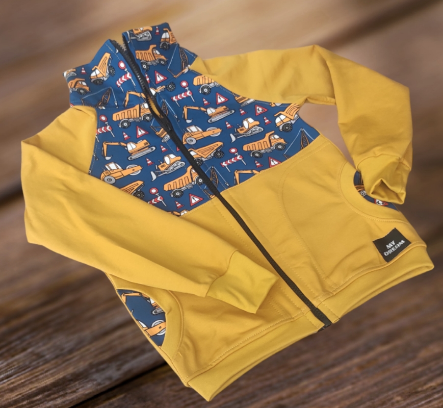  mikina na zip pracovní stroje + karamel(více možných barev)