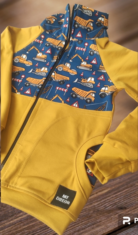  mikina na zip pracovní stroje + karamel(více možných barev)